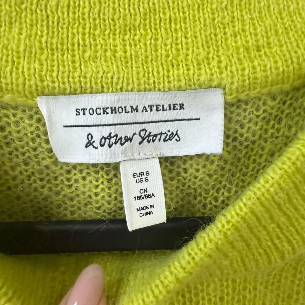 & Other Stories Knit Neon Yellow Mohair Blend Sweater